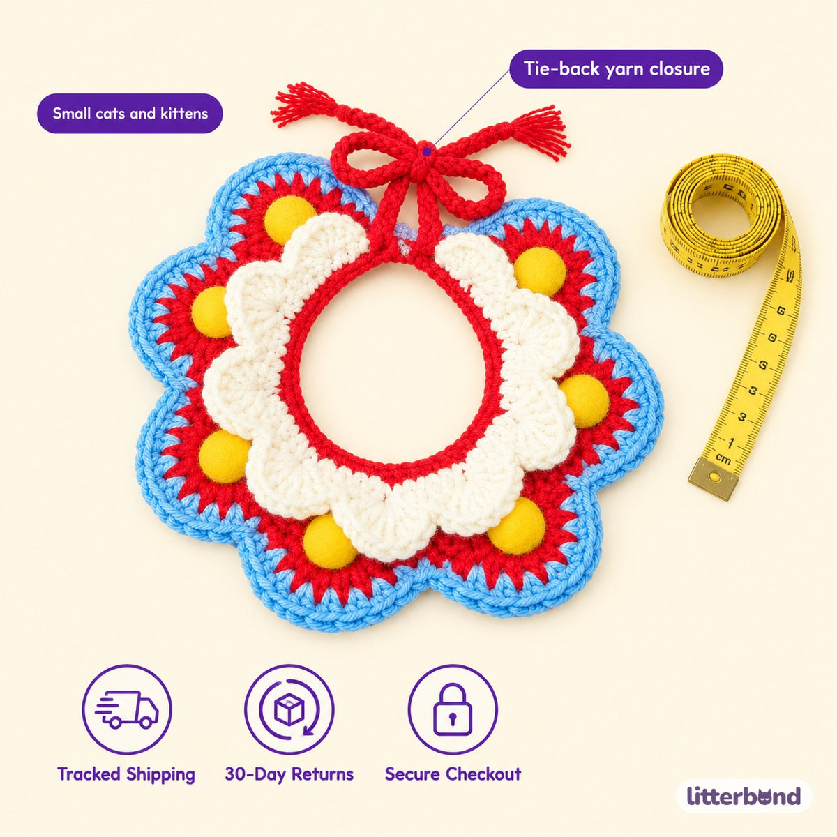 Felt Dot Ruffle Crochet Collar - size and details