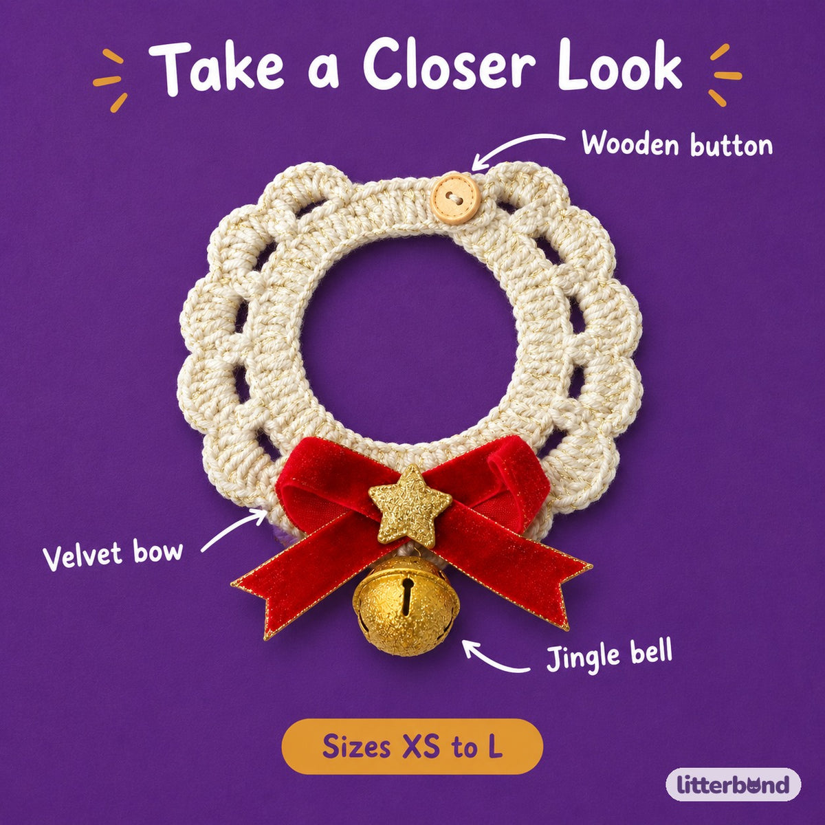 Velvet Bow Crochet Lace Collar - close-up details