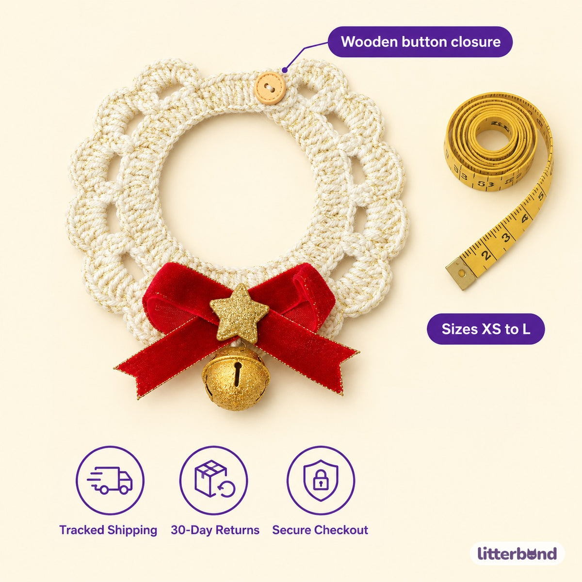 Velvet Bow Crochet Lace Collar - size and details