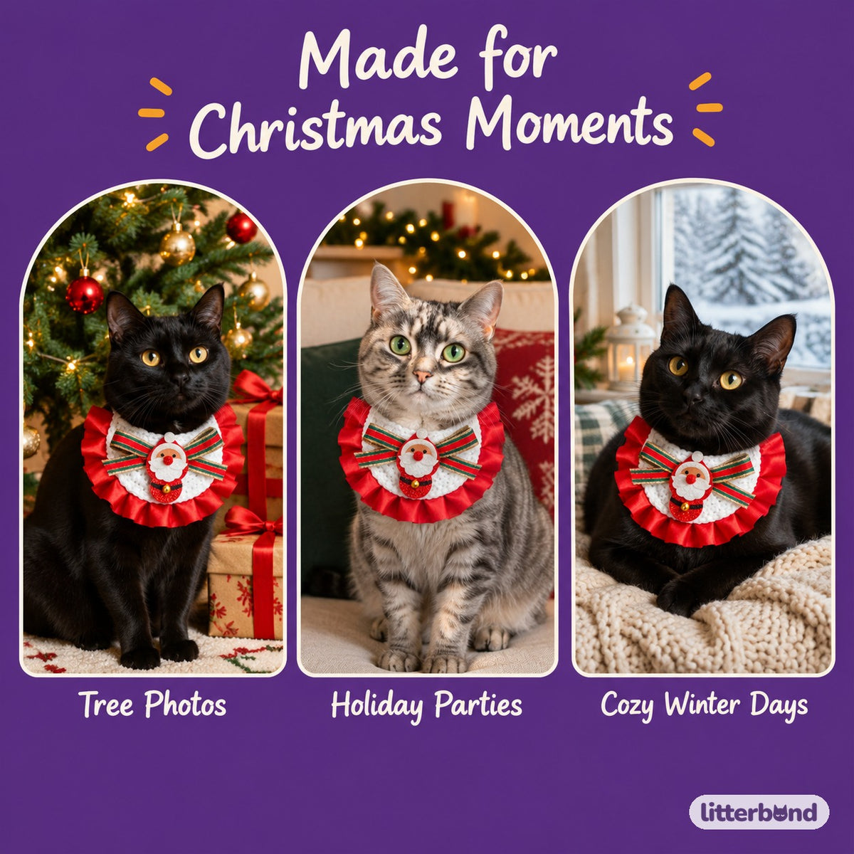 Glitter Patch Satin Ruffle Bib on a cat at home