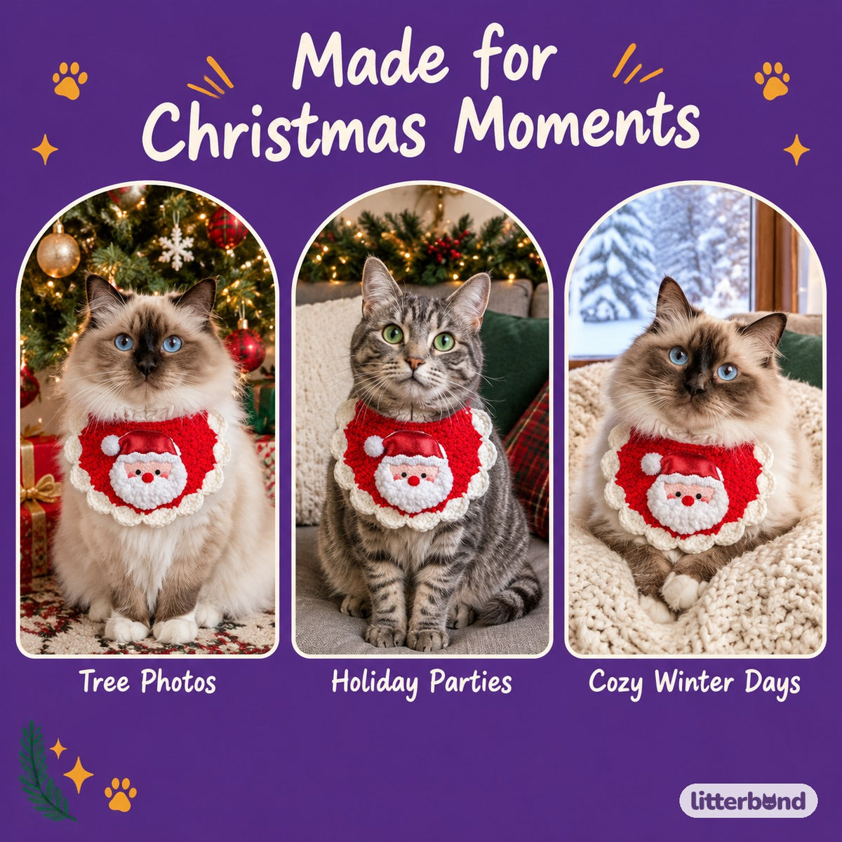 Red Crochet Plush Patch Bib on a cat at home