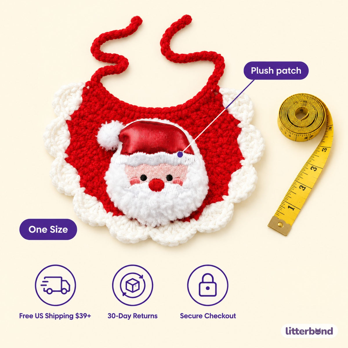 Red Crochet Plush Patch Bib - size and details