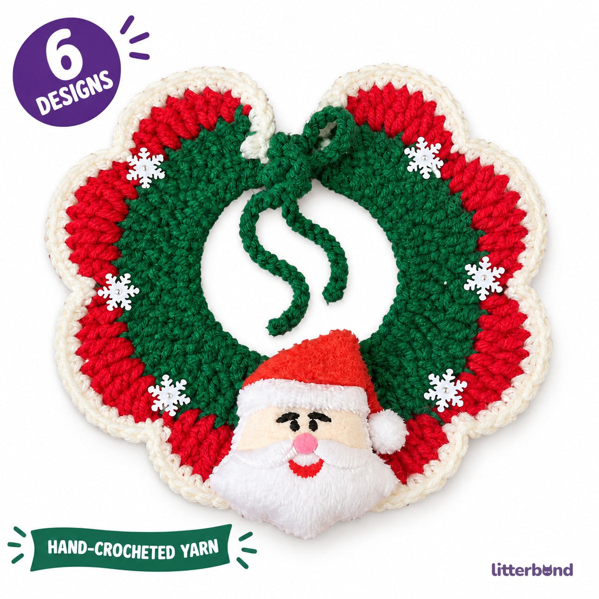 Santa & Pom-Pom Crochet Collar