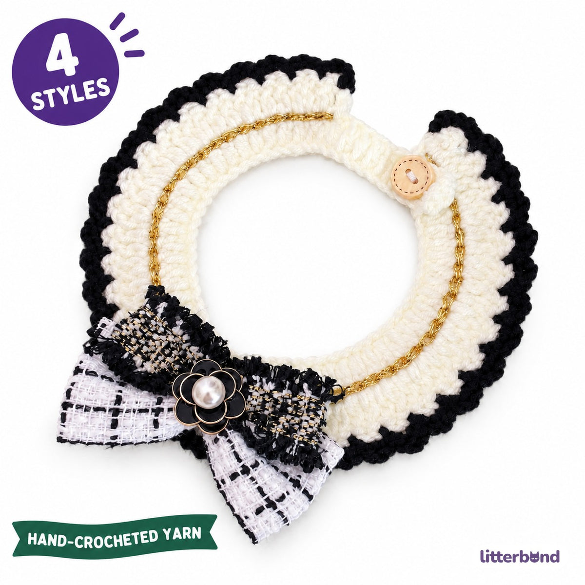 Tweed Bow Crochet Collar