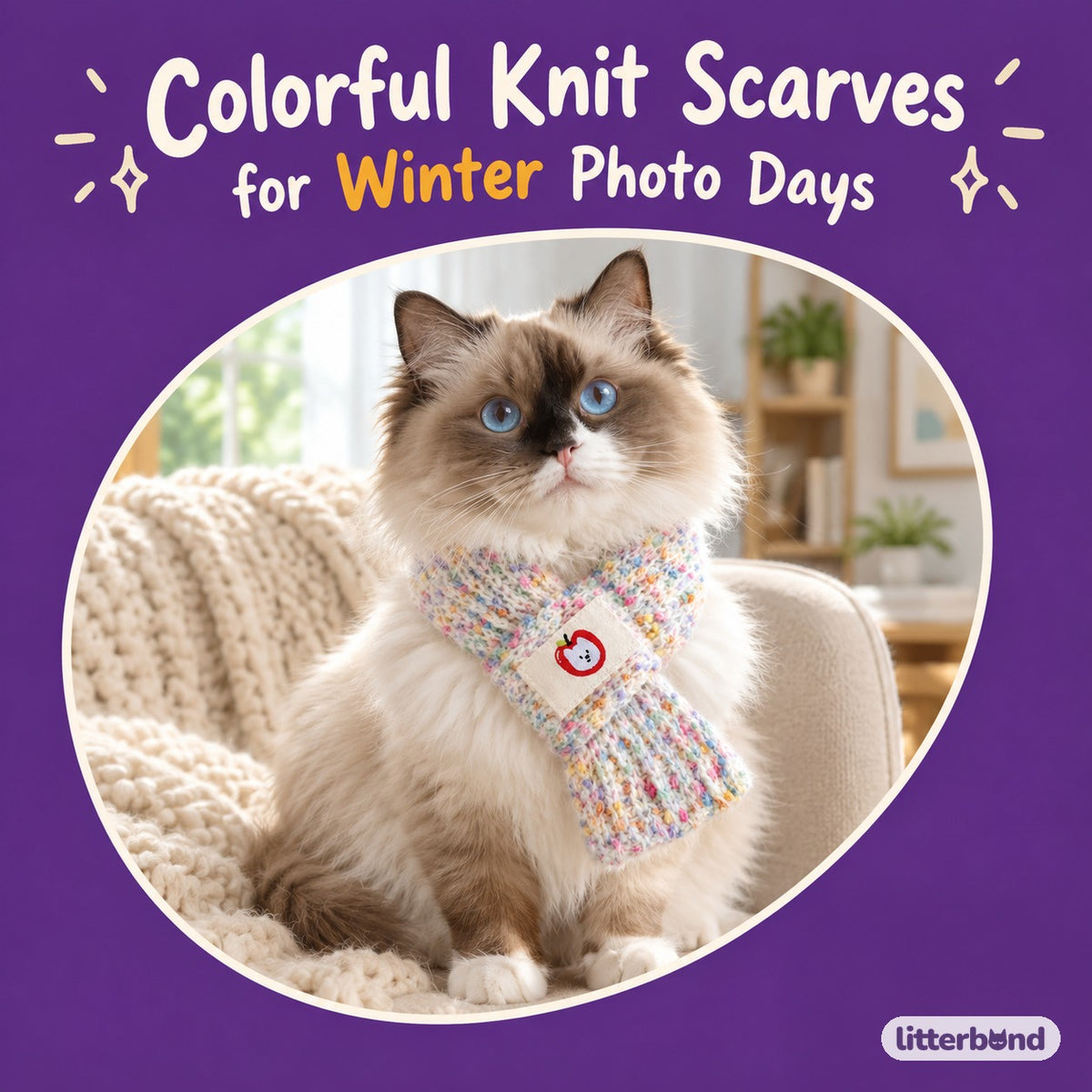 Rainbow Fleck Knit Scarf on a cat