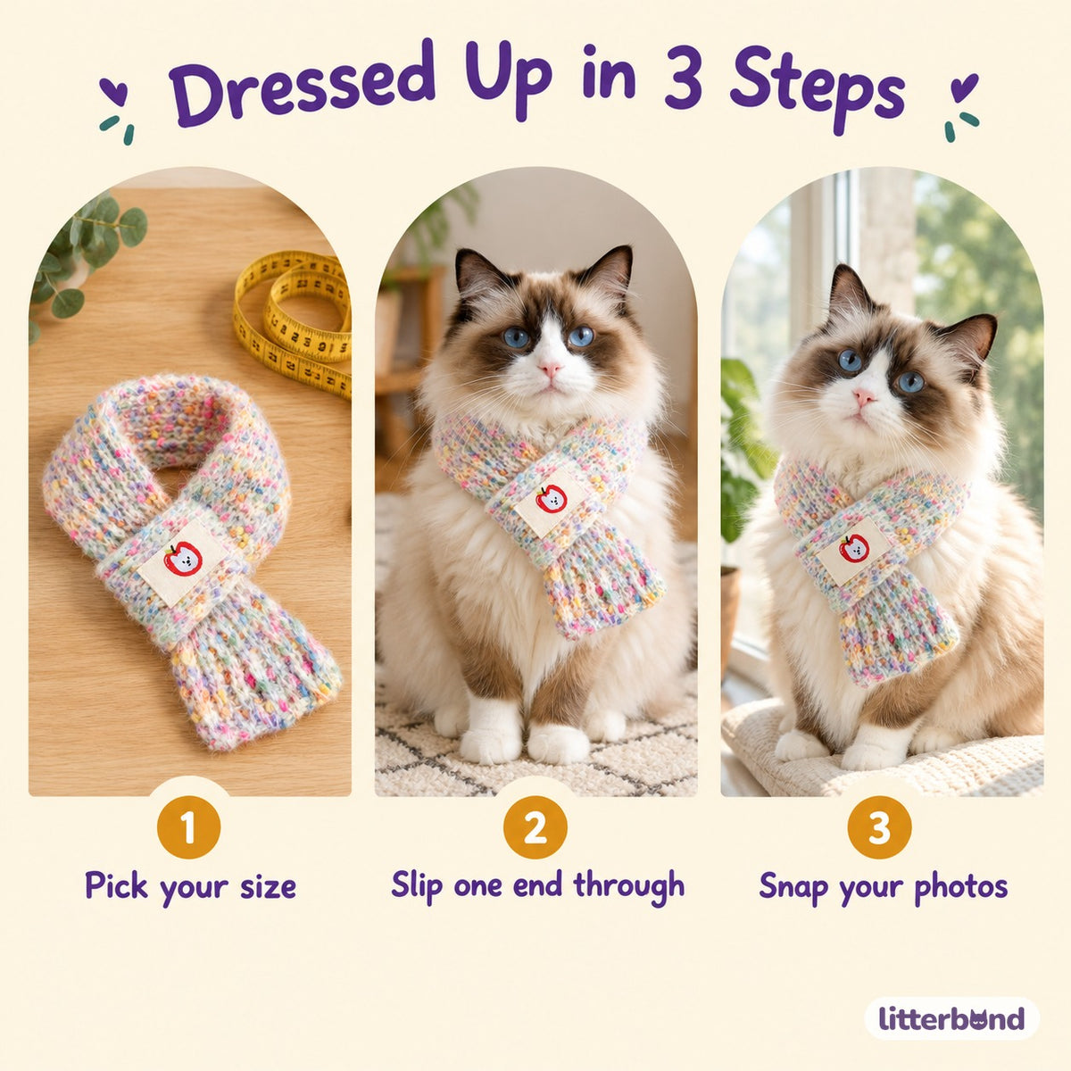 Rainbow Fleck Knit Scarf - how to put it on
