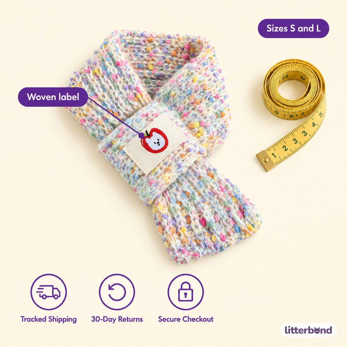 Rainbow Fleck Knit Scarf - size and details