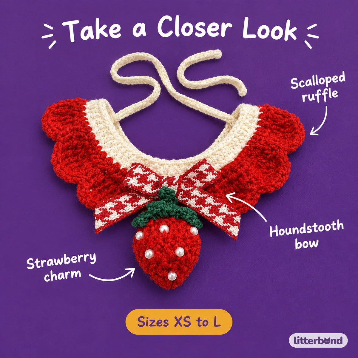 Strawberry & Berry Crochet Collar - close-up details