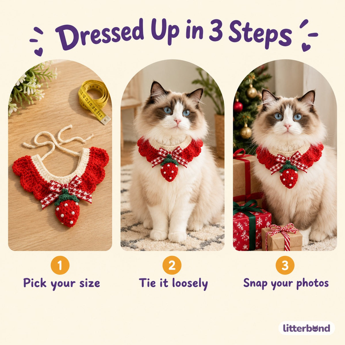 Strawberry & Berry Crochet Collar - how to put it on