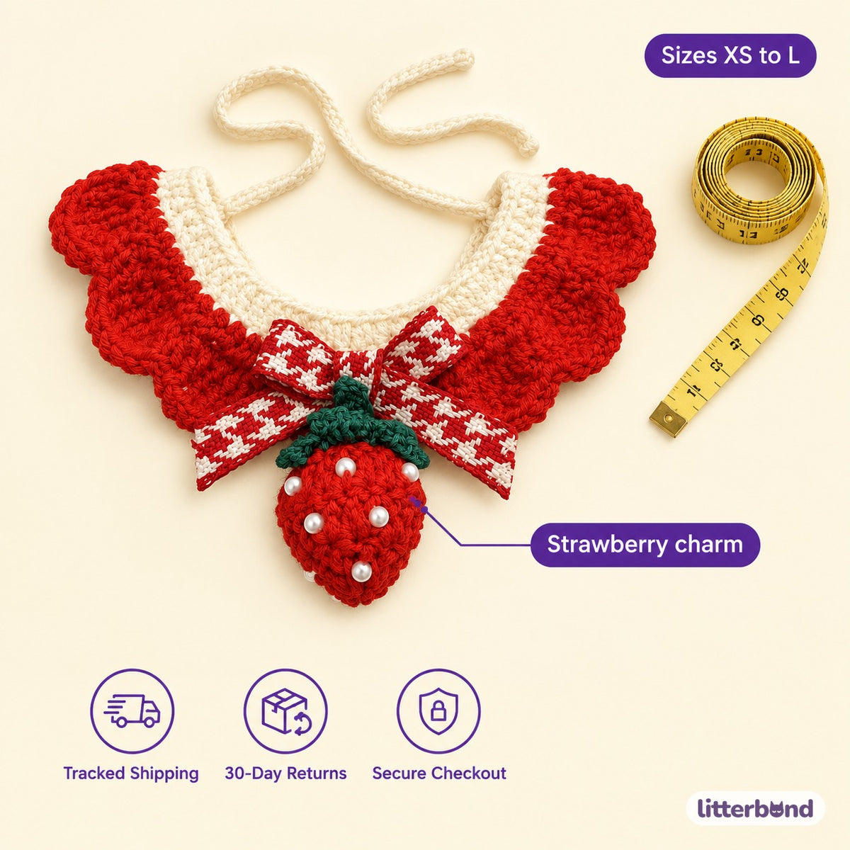 Strawberry & Berry Crochet Collar - size and details