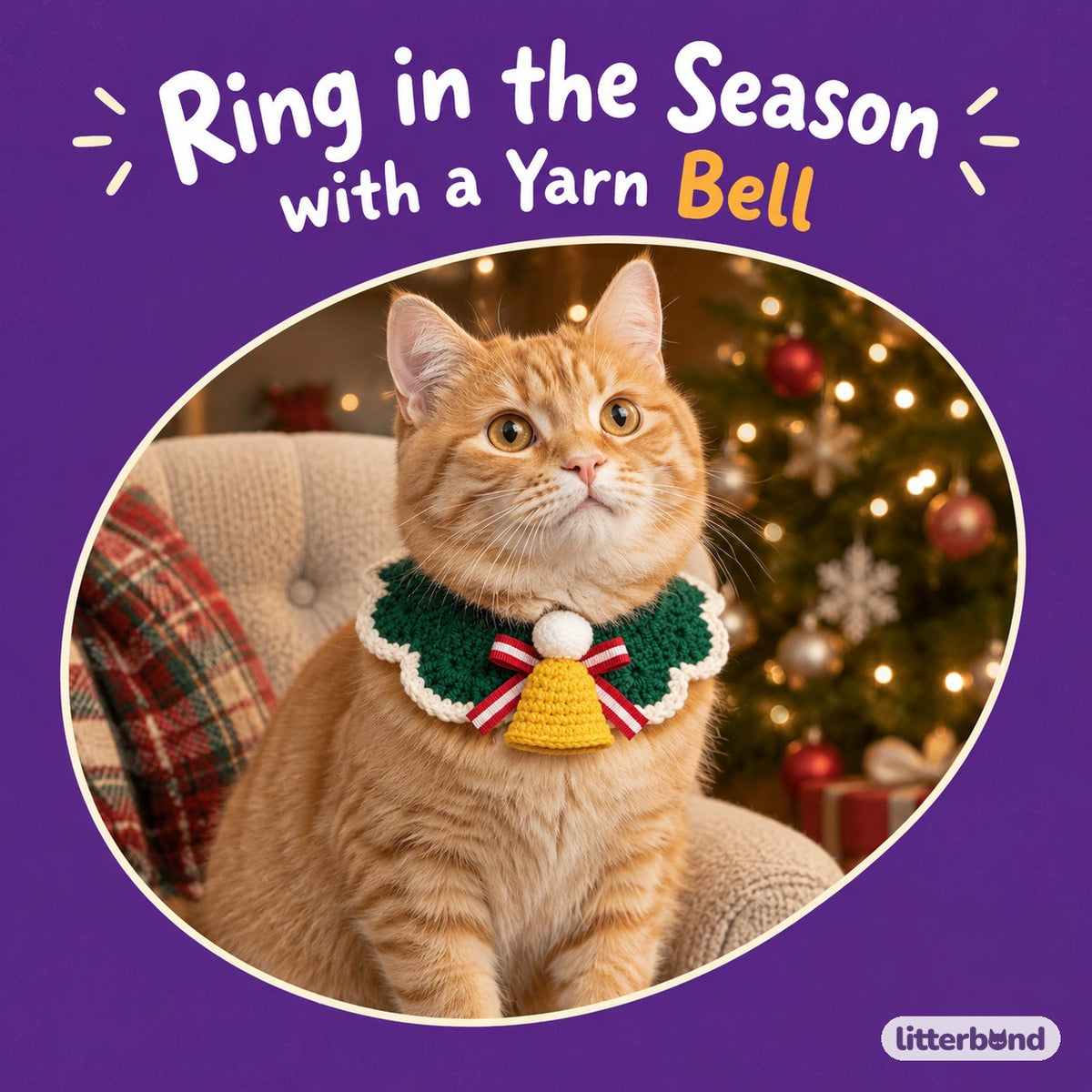 Green Bell Crochet Collar on a cat