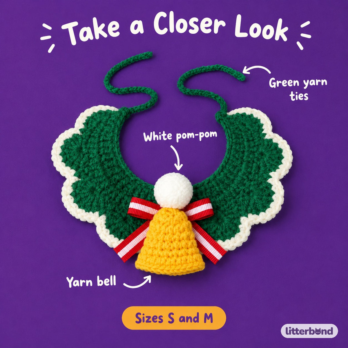 Green Bell Crochet Collar - close-up details
