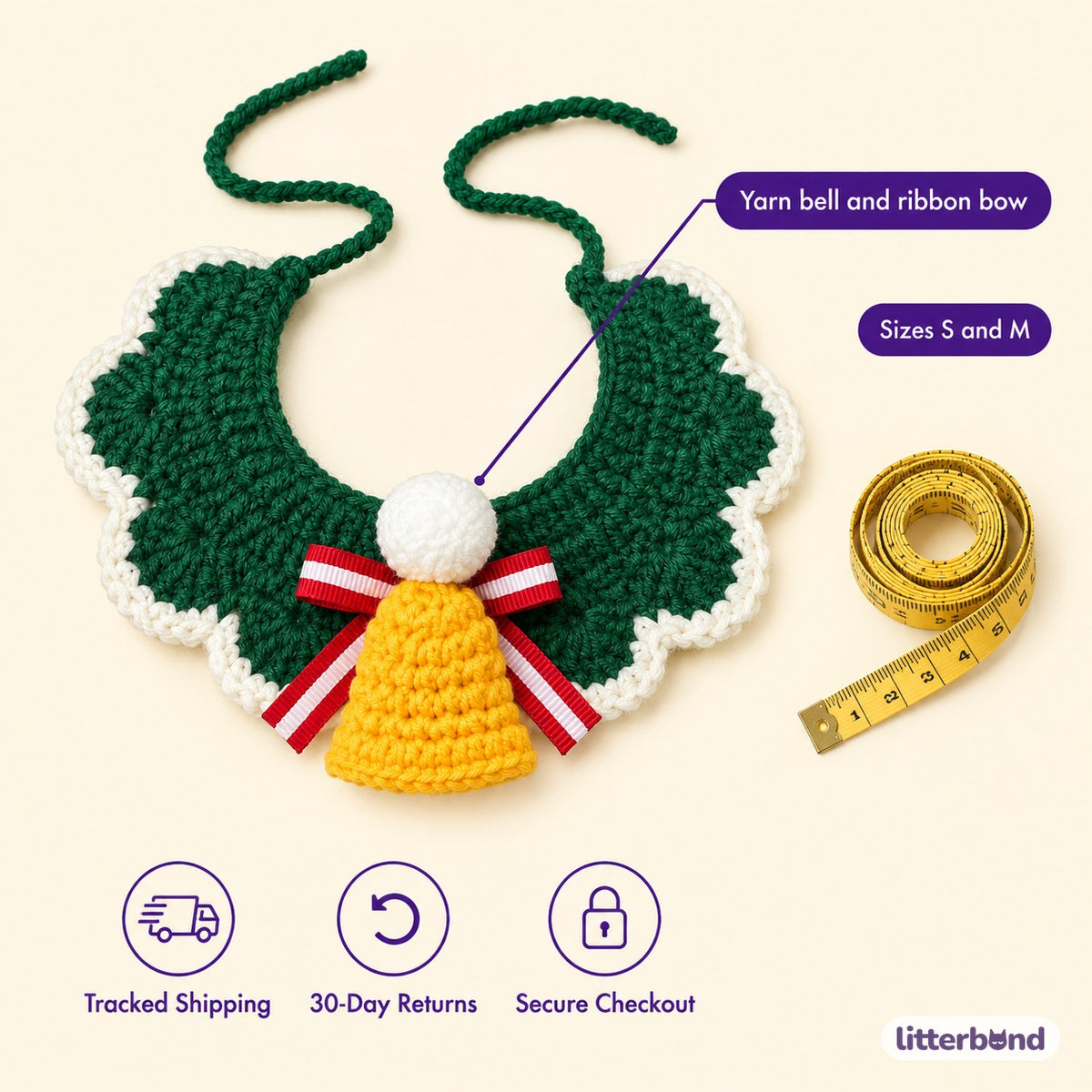 Green Bell Crochet Collar - size and details