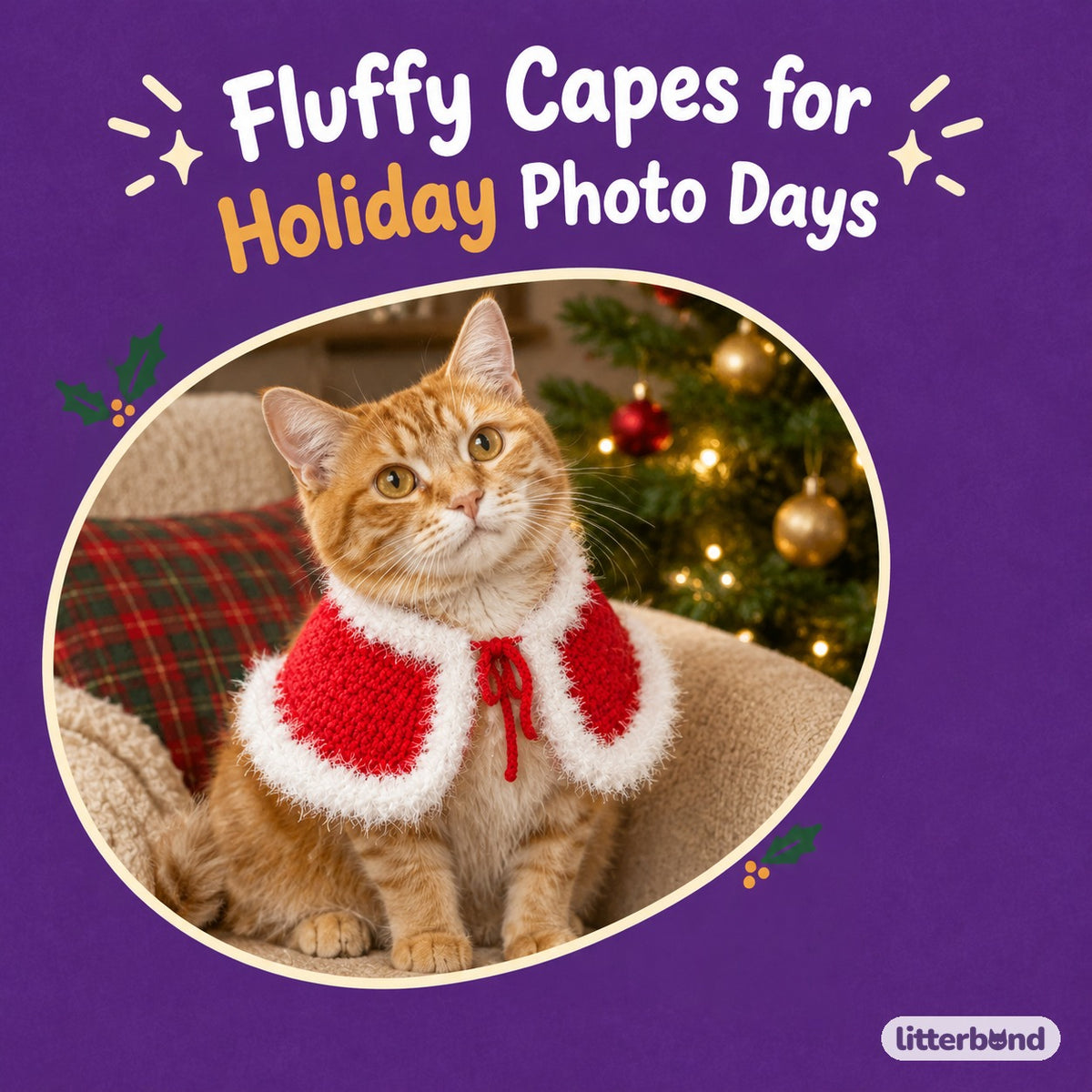 Fluffy Trim Christmas Cape on a cat