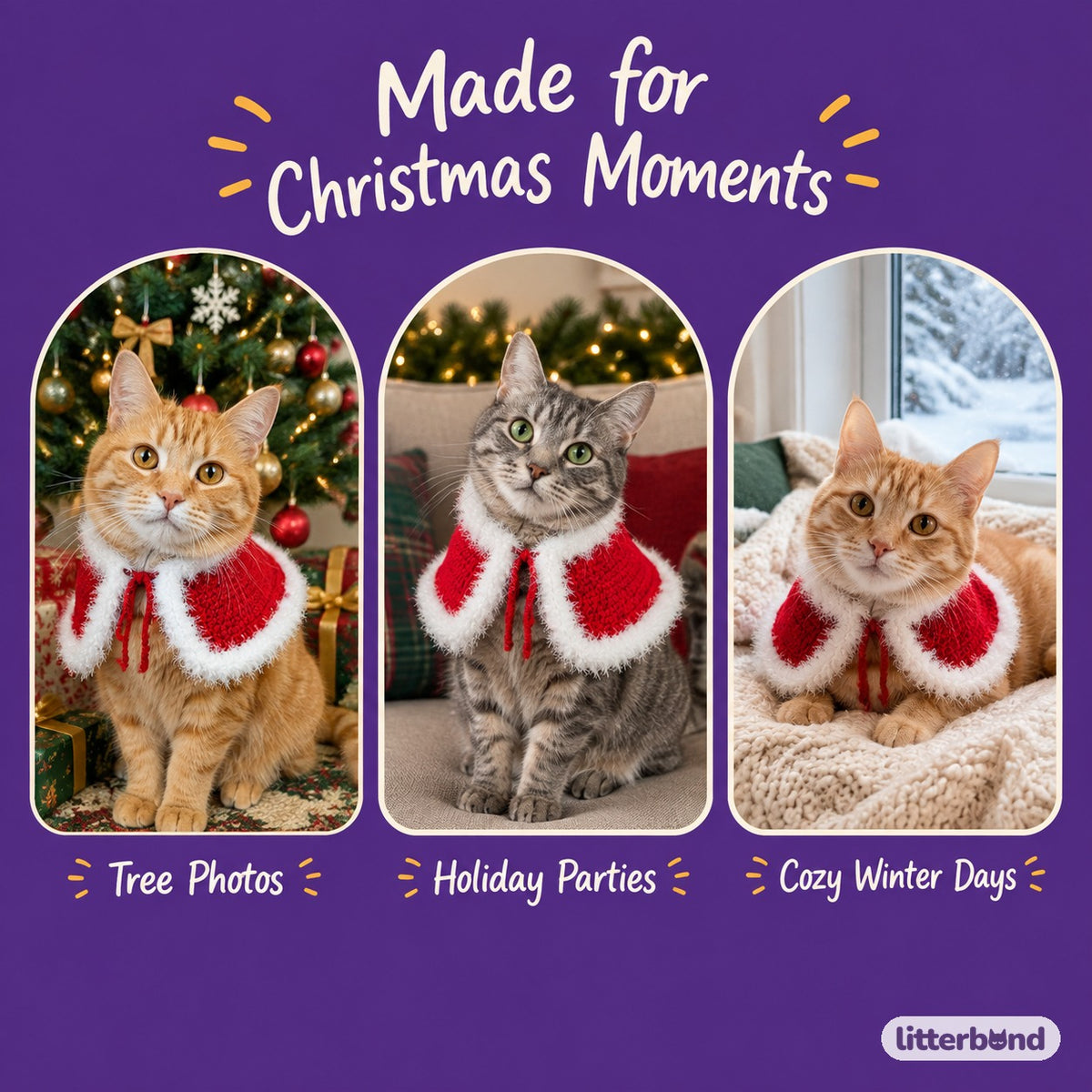 Fluffy Trim Christmas Cape on a cat at home