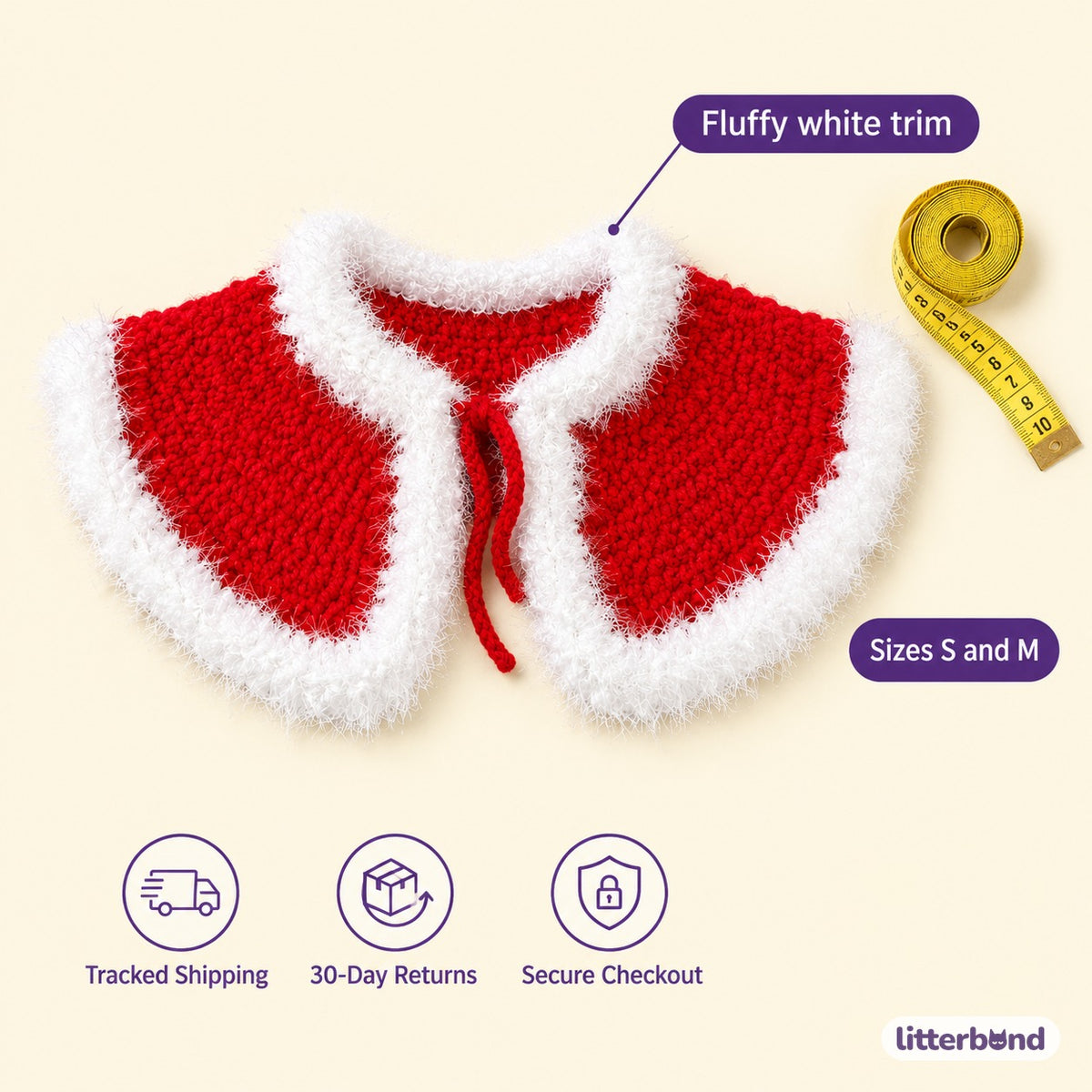 Fluffy Trim Christmas Cape - size and details