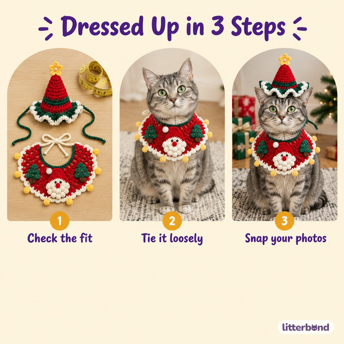 Elf & Tree Hat & Collar Set - how to put it on