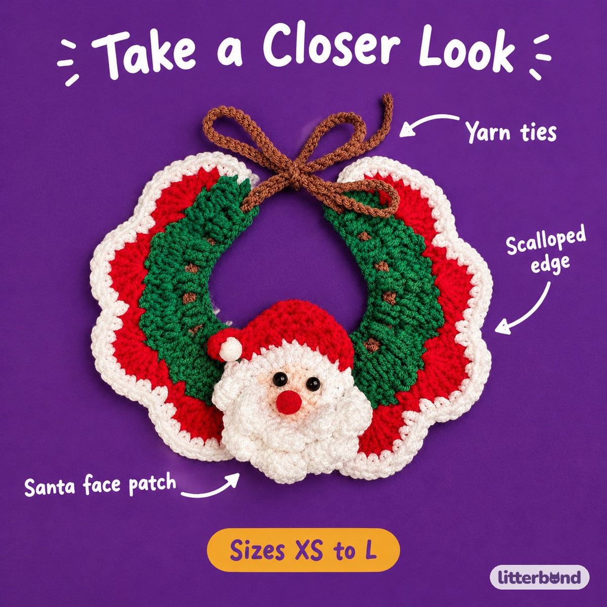 Santa, Reindeer & Lace Collar - close-up details
