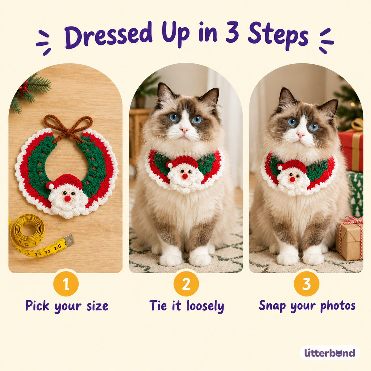 Santa, Reindeer & Lace Collar - how to put it on