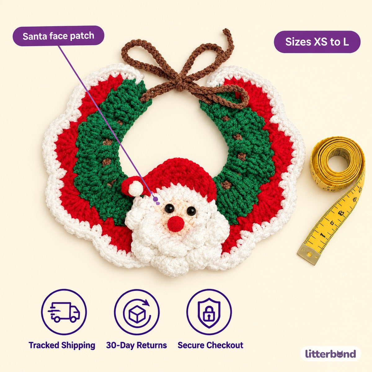 Santa, Reindeer & Lace Collar - size and details
