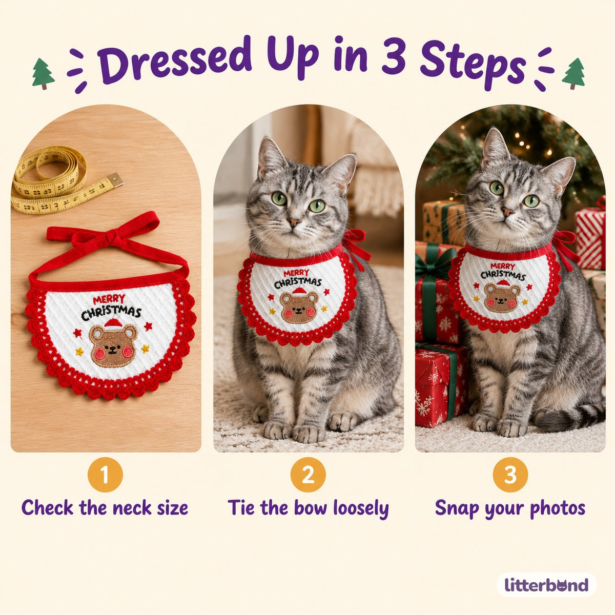 Merry Christmas Bear Bib - how to put it on