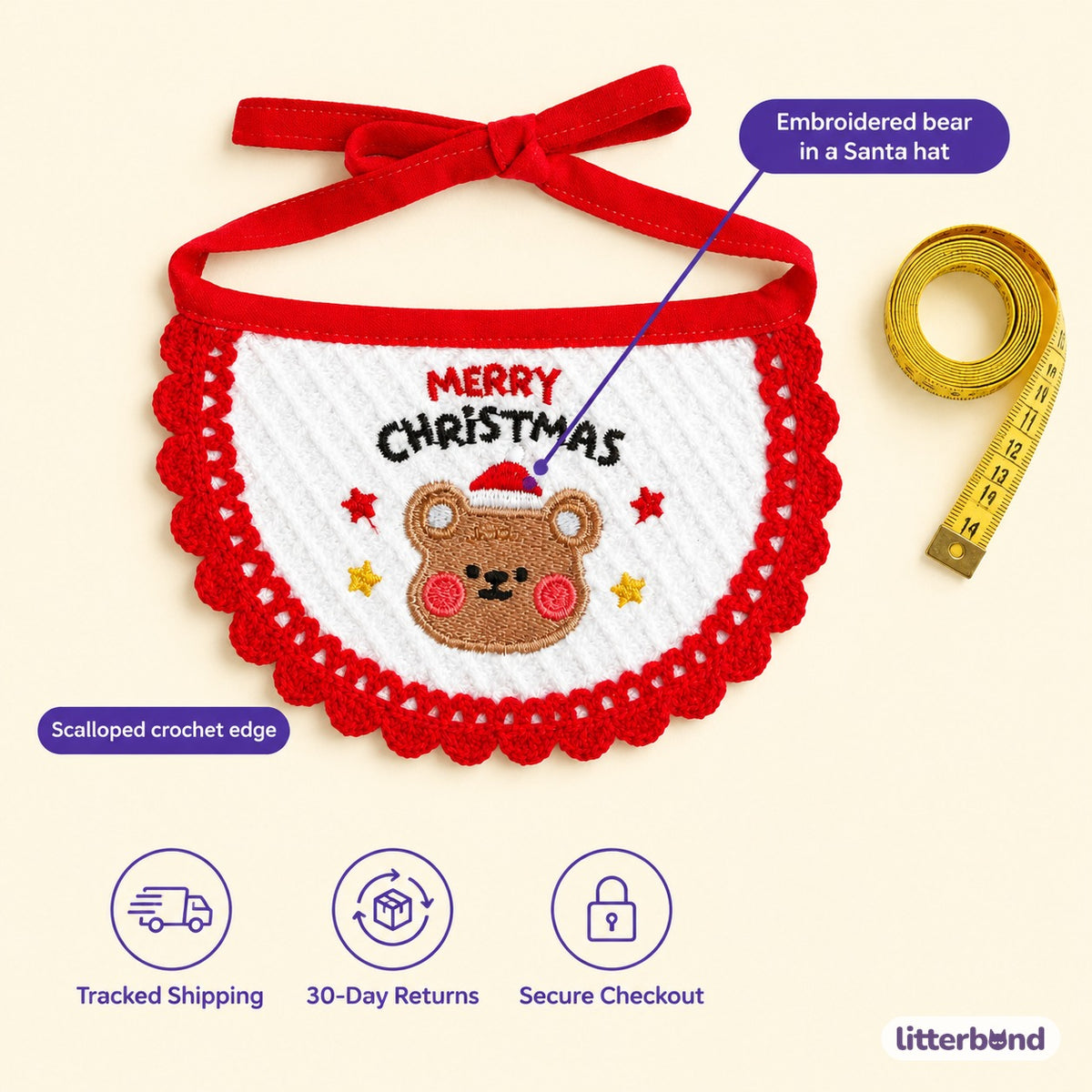 Merry Christmas Bear Bib - size and details