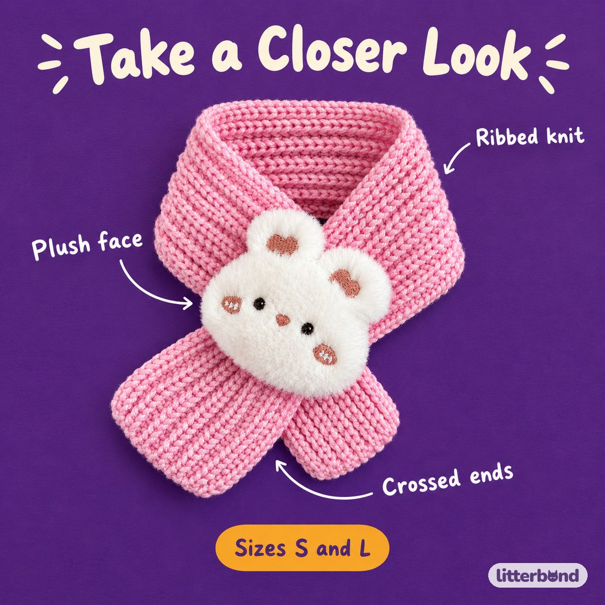 Plush Face Knit Scarf - close-up details