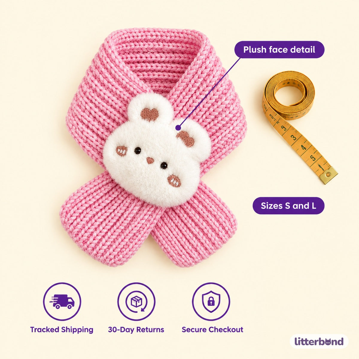 Plush Face Knit Scarf - size and details