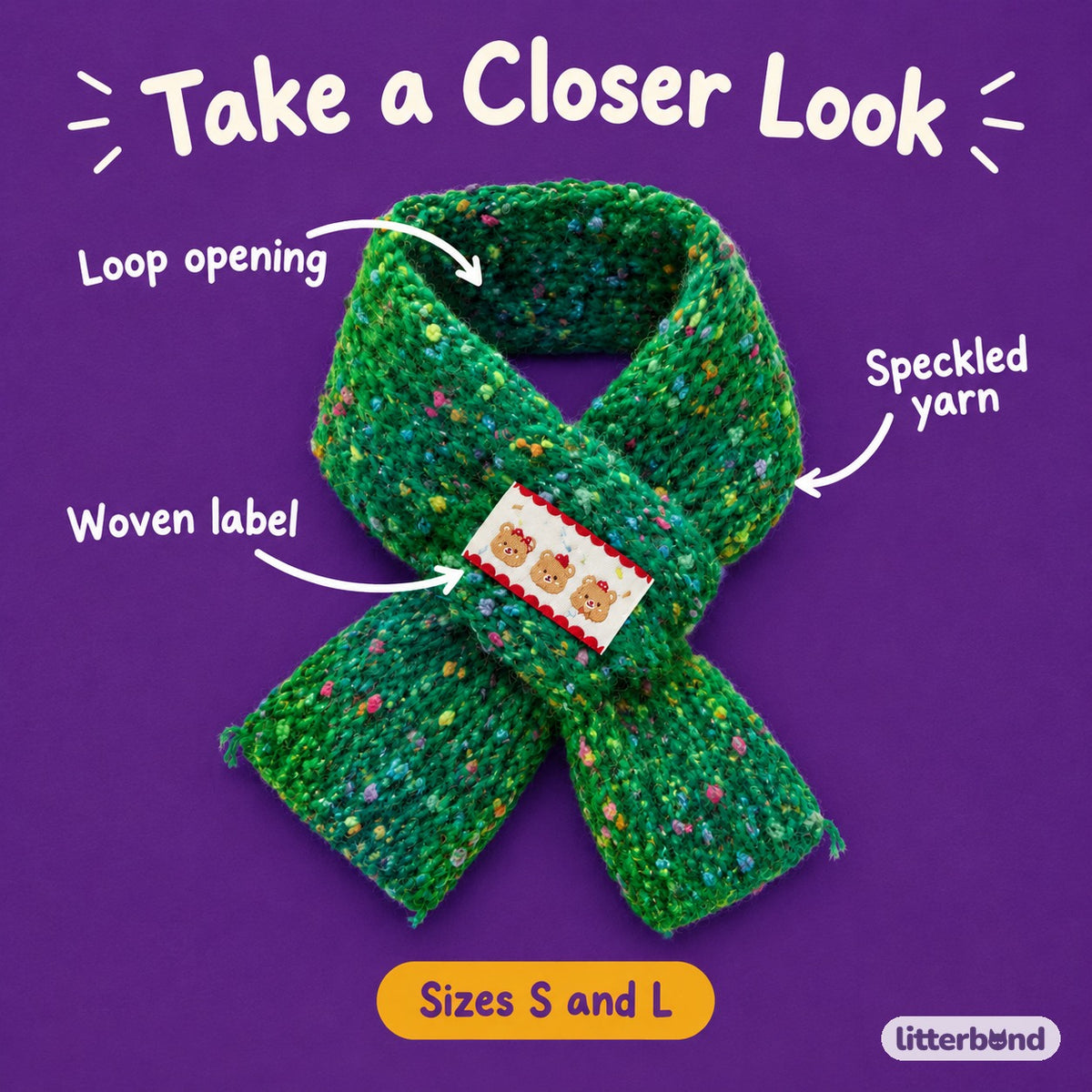Speckled Green Loop Scarf - close-up details