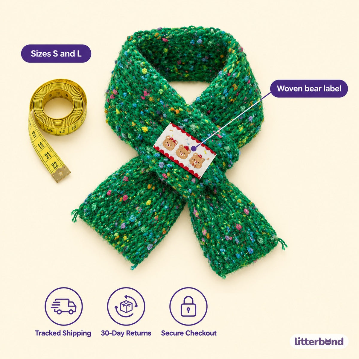 Speckled Green Loop Scarf - size and details