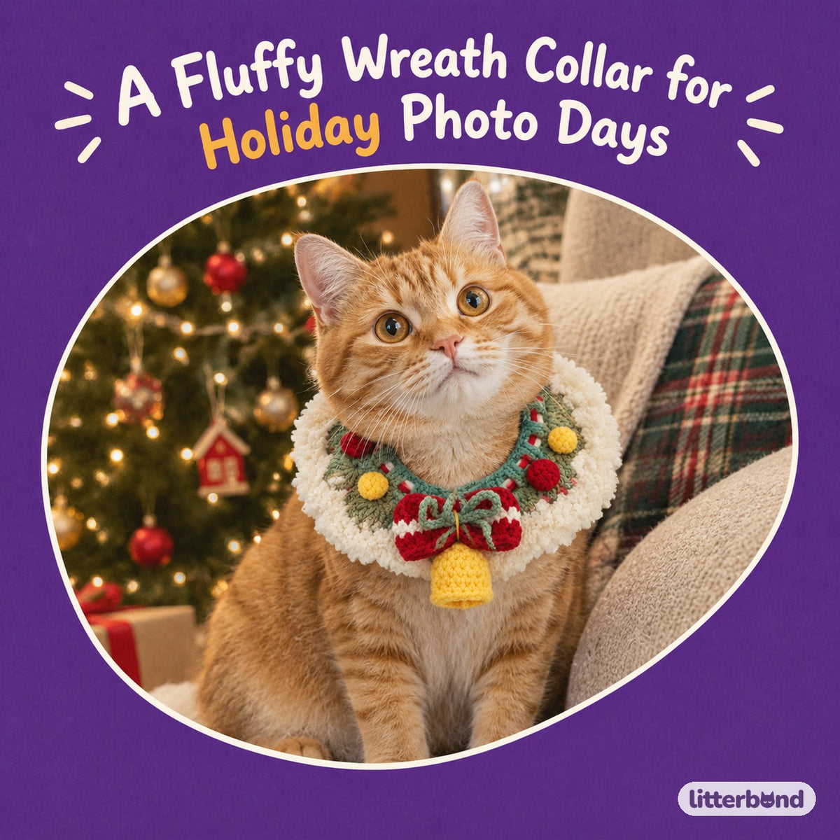 Fluffy Wreath Crochet Collar on a cat