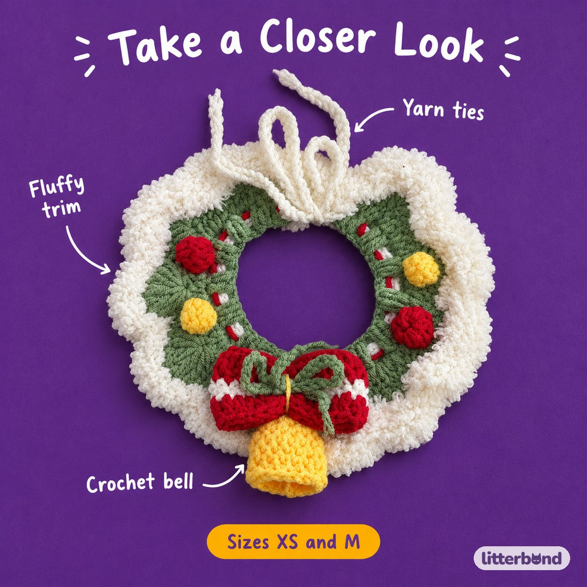 Fluffy Wreath Crochet Collar - close-up details