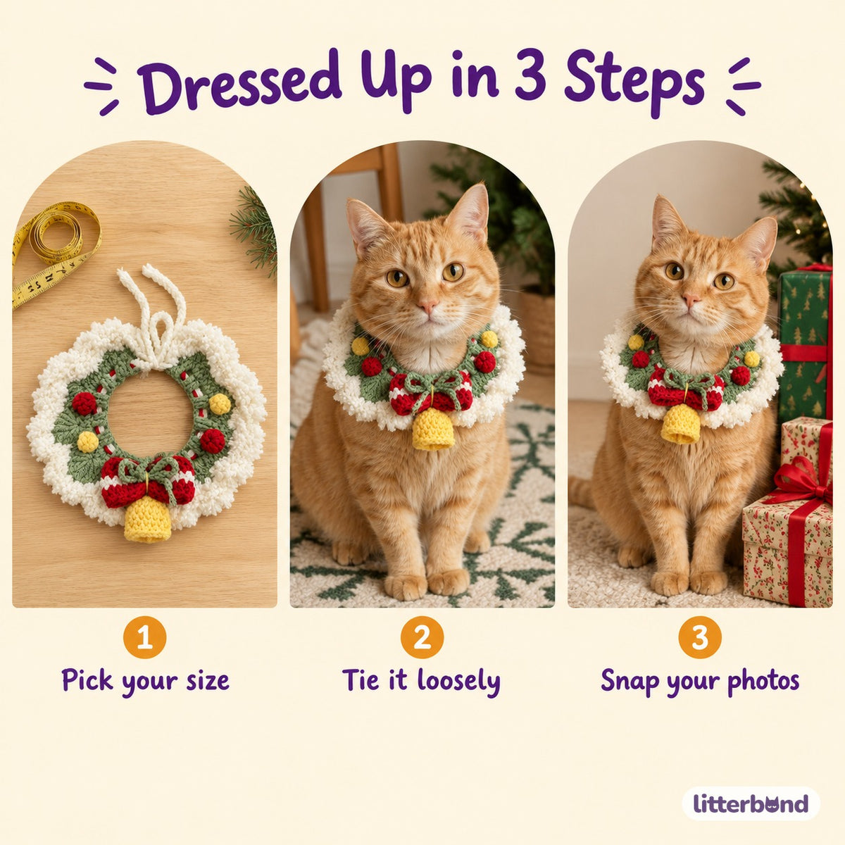 Fluffy Wreath Crochet Collar - how to put it on