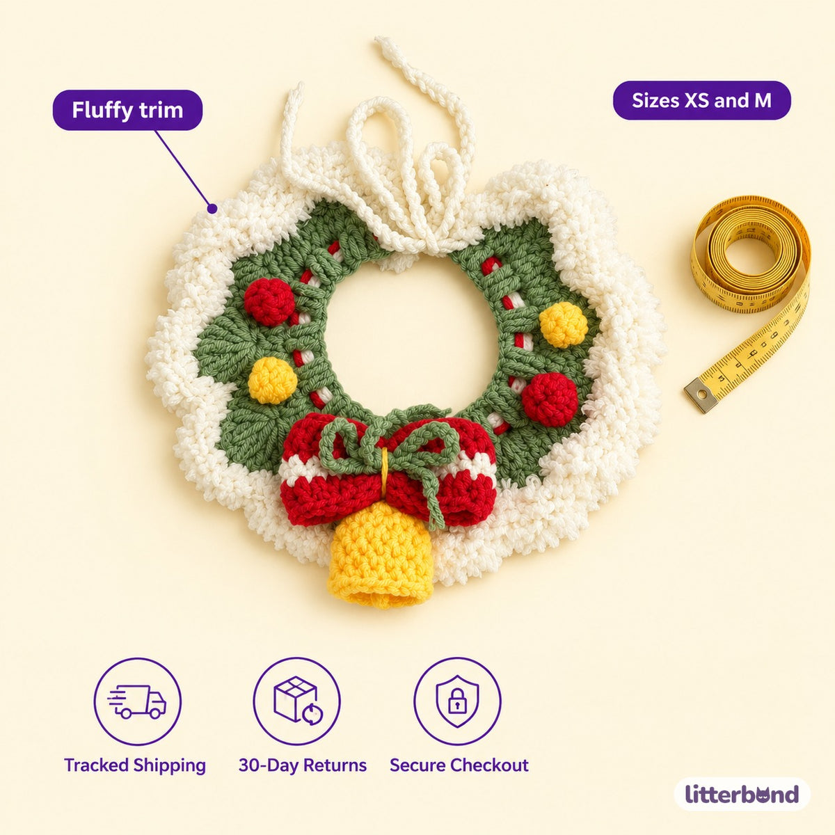Fluffy Wreath Crochet Collar - size and details