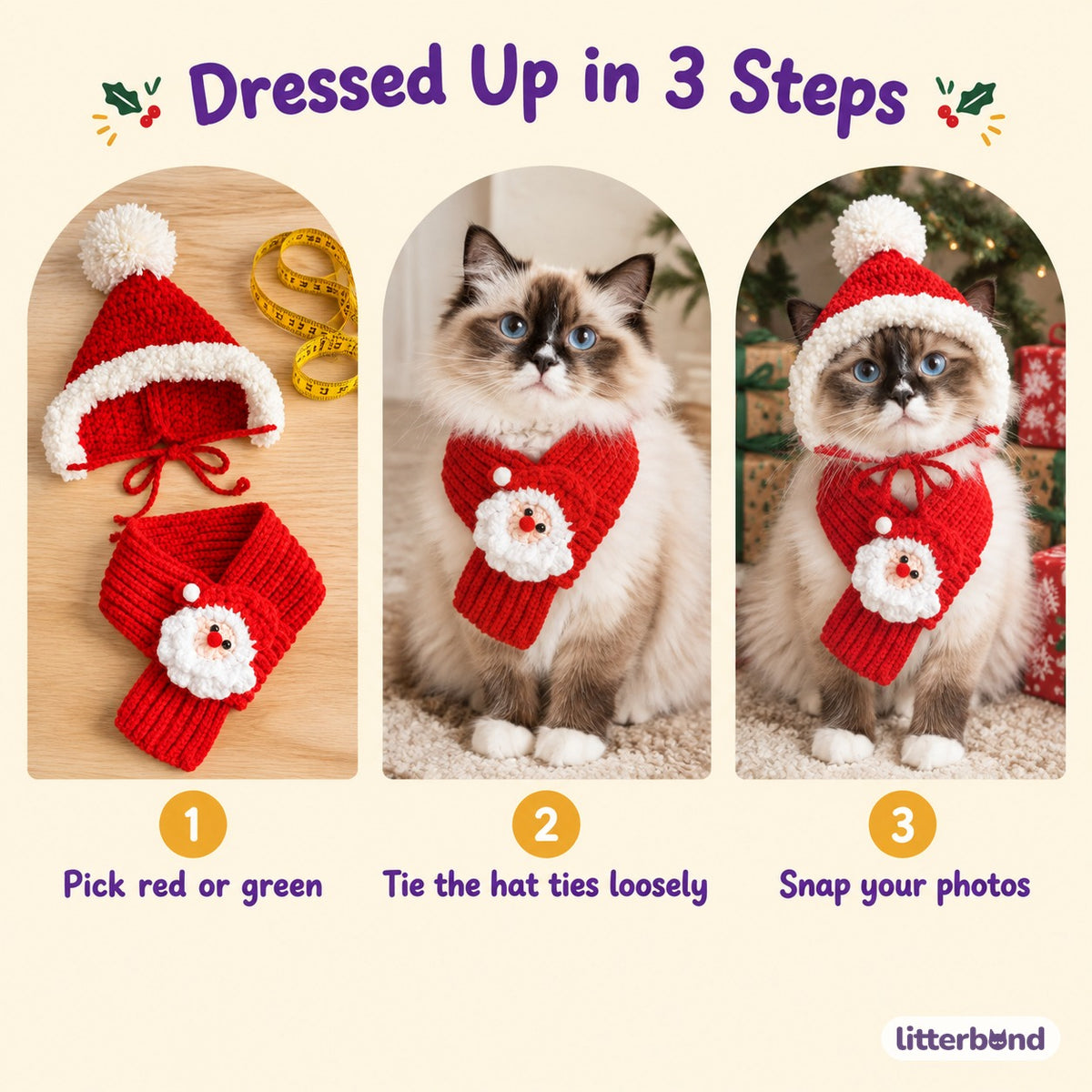 Santa Face Scarf & Bonnet Set - how to put it on