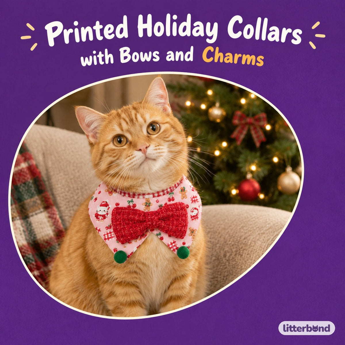 Cartoon Print Holiday Bib on a cat
