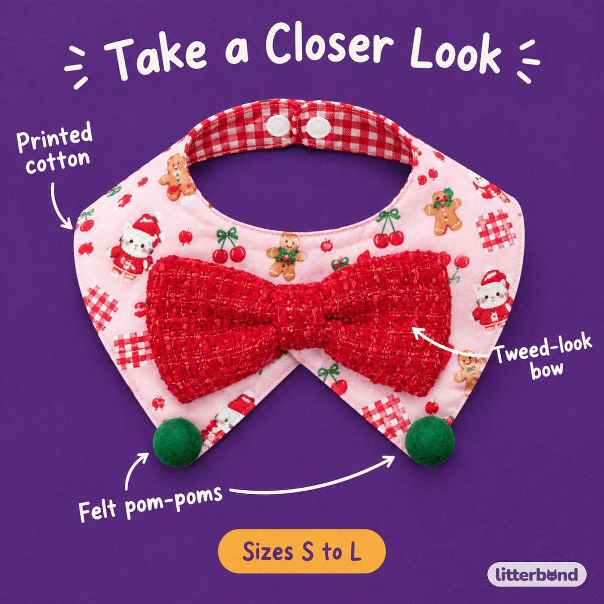 Cartoon Print Holiday Bib - close-up details