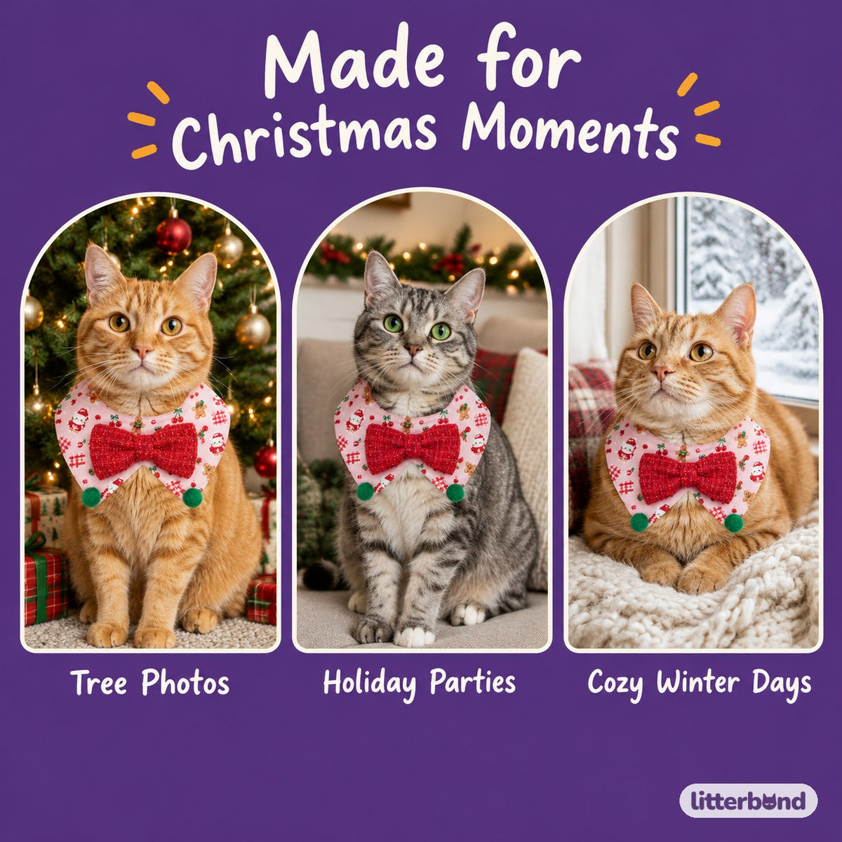 Cartoon Print Holiday Bib on a cat at home