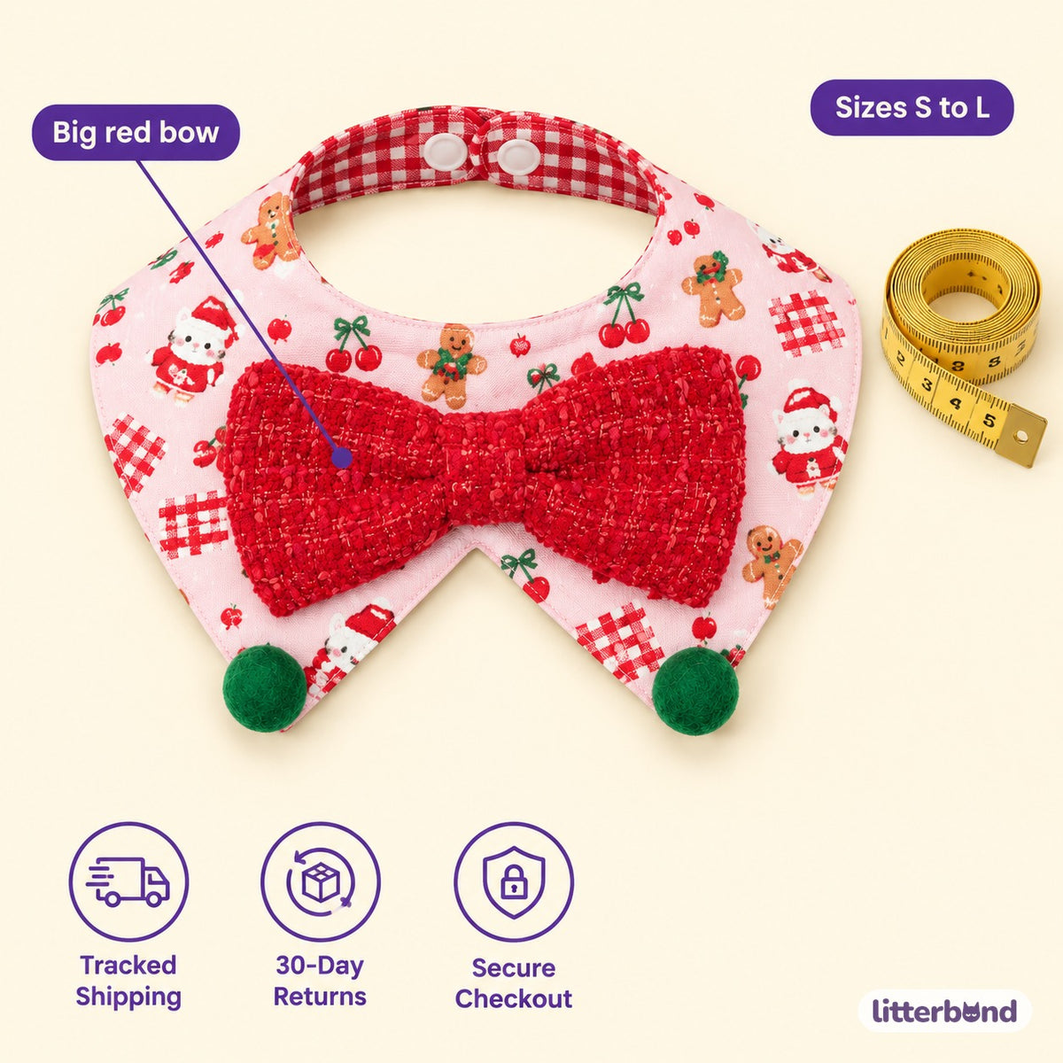 Cartoon Print Holiday Bib - size and details