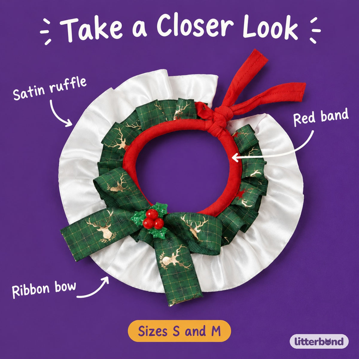 Satin Frill Ribbon Bow Collar - close-up details