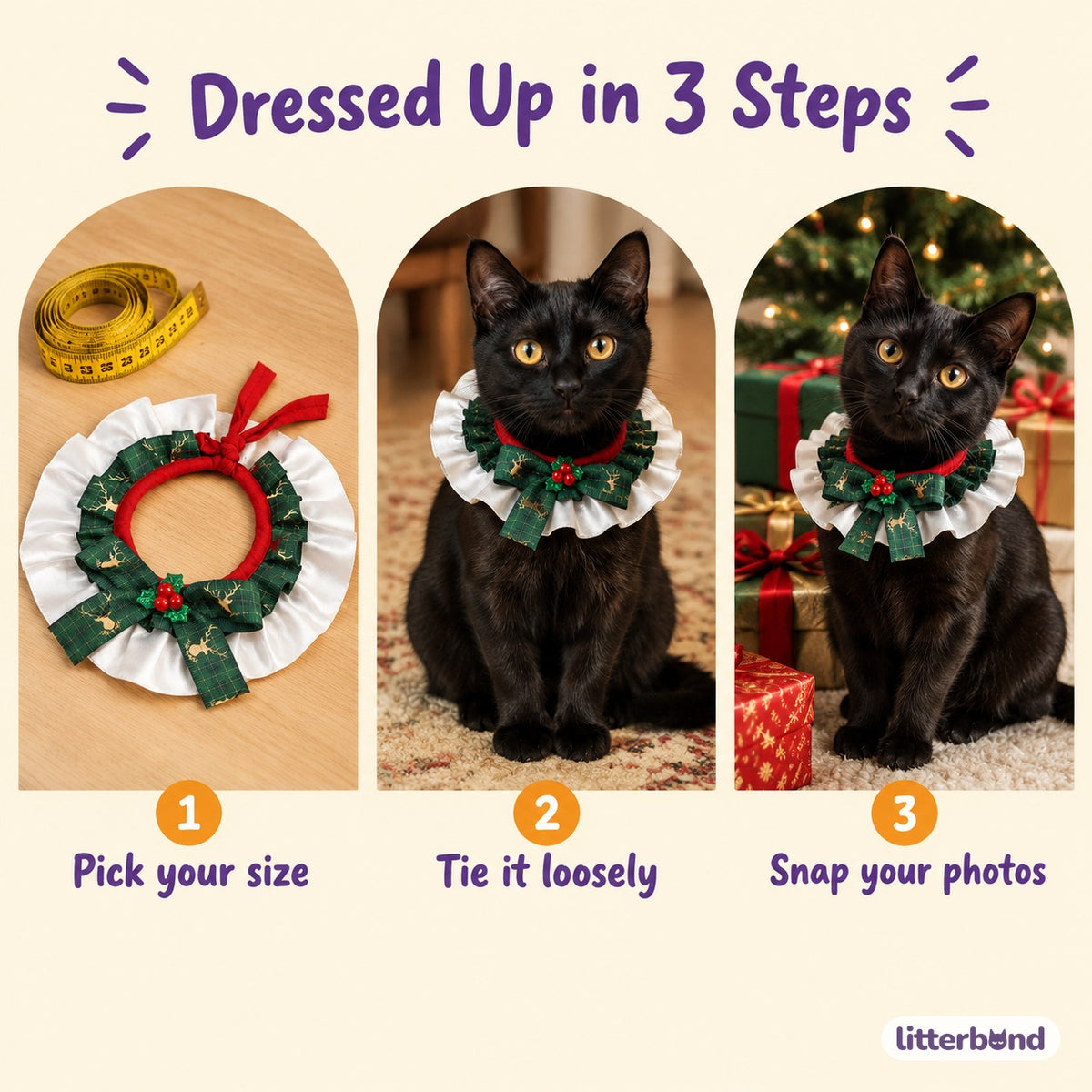 Satin Frill Ribbon Bow Collar - how to put it on