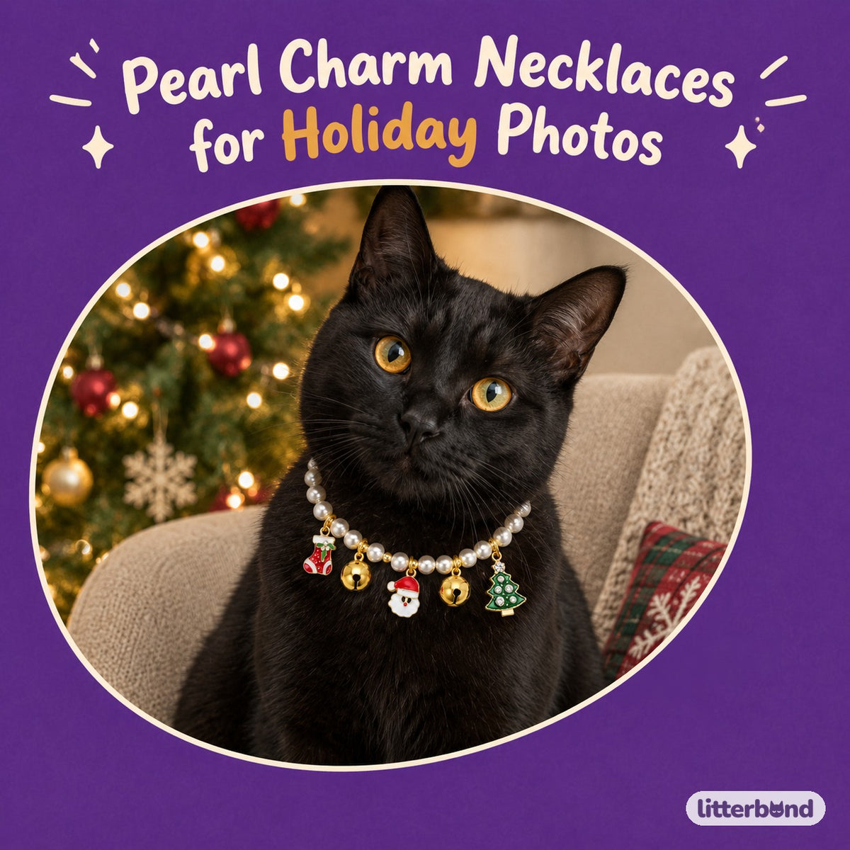 Pearl-Look Charm Necklace on a cat