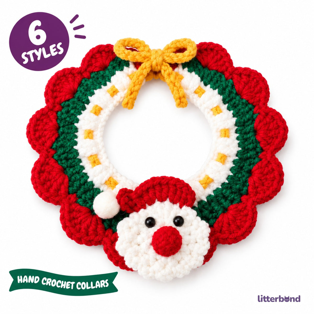 Santa, Bell & Tree Crochet Collar