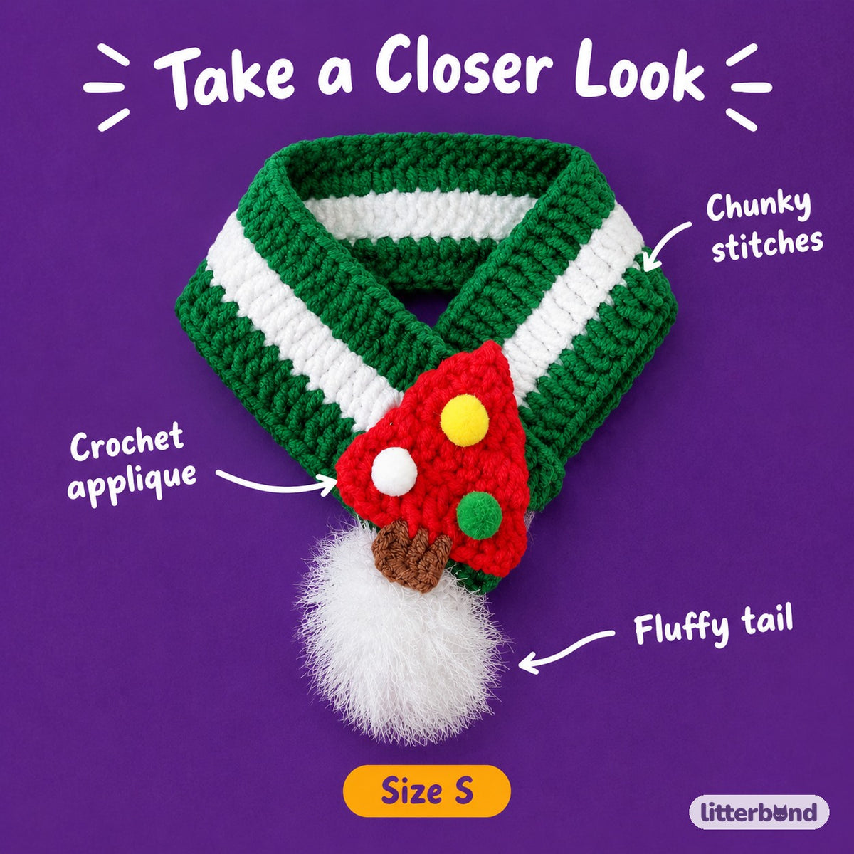Tree & Santa Crochet Loop Scarf - close-up details