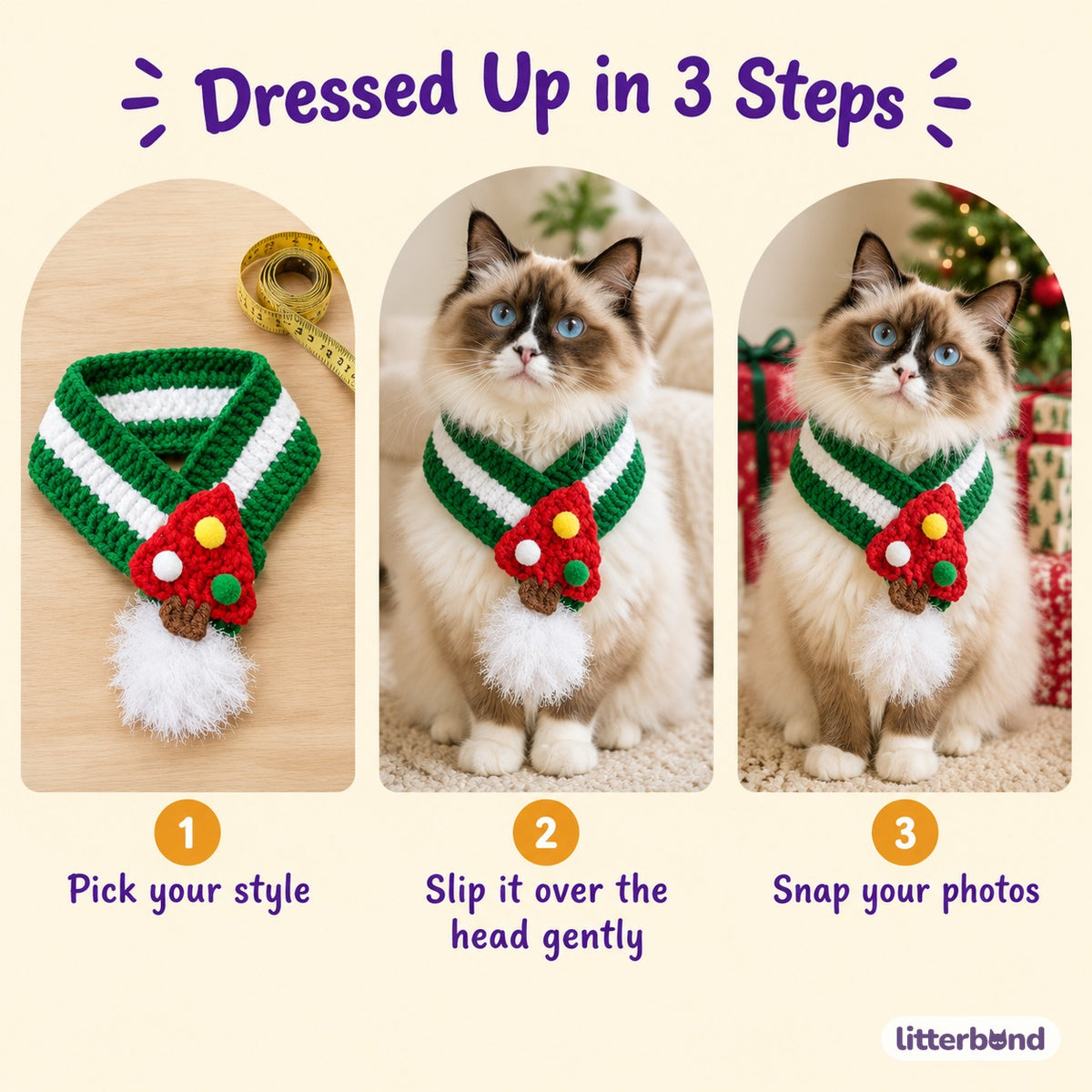 Tree & Santa Crochet Loop Scarf - how to put it on