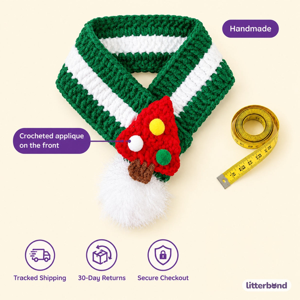 Tree & Santa Crochet Loop Scarf - size and details