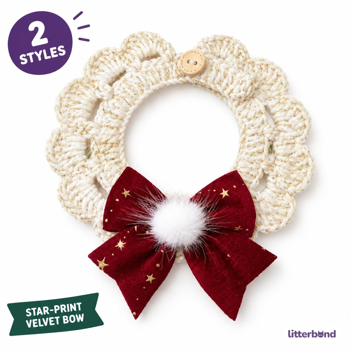 Star-Print Bow Button Collar