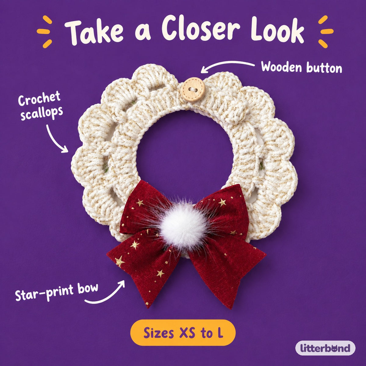 Star-Print Bow Button Collar - close-up details