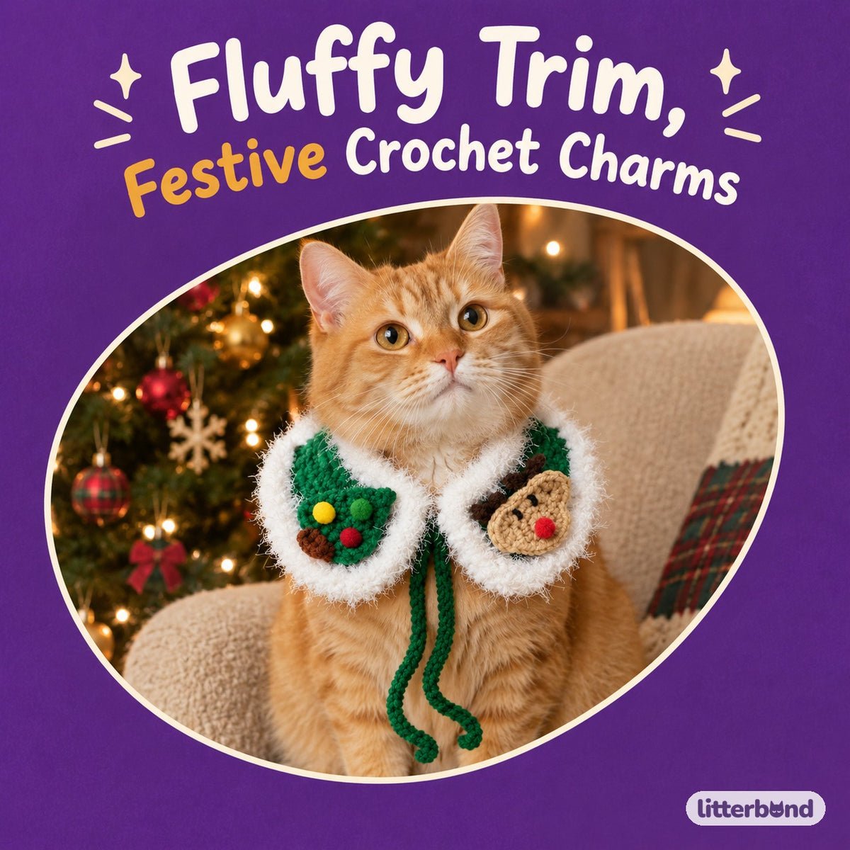 Chunky Crochet Shawl Collar on a cat