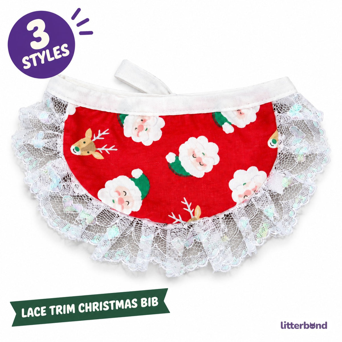 Santa & Candy Cane Lace Bib